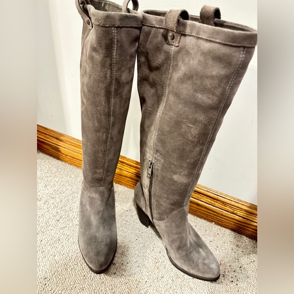 Gray suede knee-high UGG boots